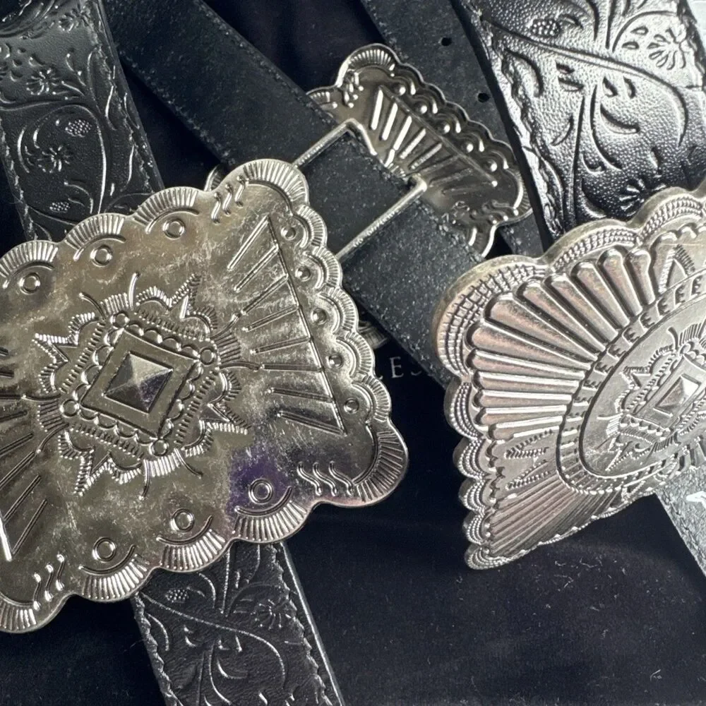New Lucky & Blessed Black Embossed Concho Belt - Size S Runs Bigger Dust Bag